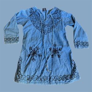 Blue Embroidered Tunic Dress